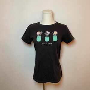 Life Is Good Floral Mason Jar Crusher Tee in Black | Women’s Size Sall